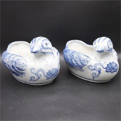 Pair of Handmade Ceramic Bird Plant Pots