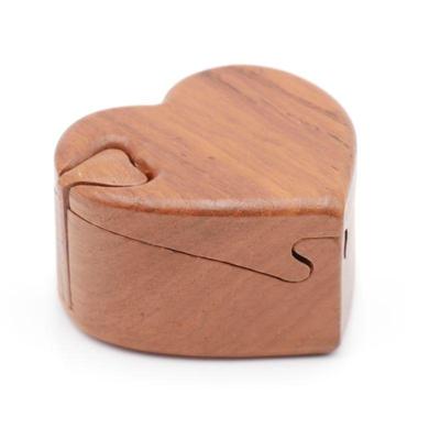 4pc Carved Wooden Heart Puzzle Box
