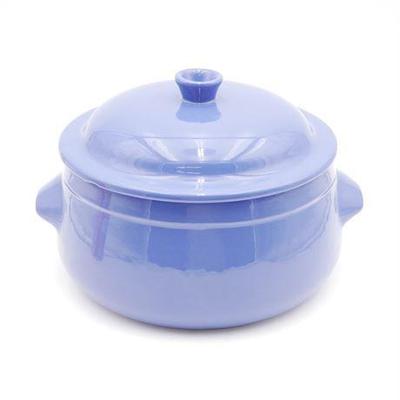 Emile Henry-Style Blue Glazed Ceramic Dutch Oven with Lid
