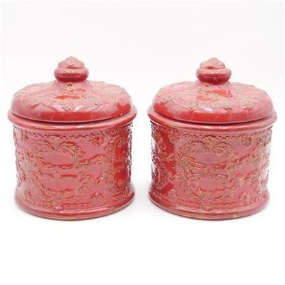 Pair of Ceramic Kitchen Counter Canisters with Lids