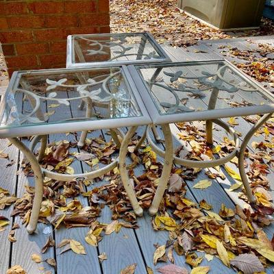 Lot 078-PAT: Trio of Hampton Bay Patio Tables

Features: 
•	Three matching Hampton Bay metal patio side tables with glass inserts...