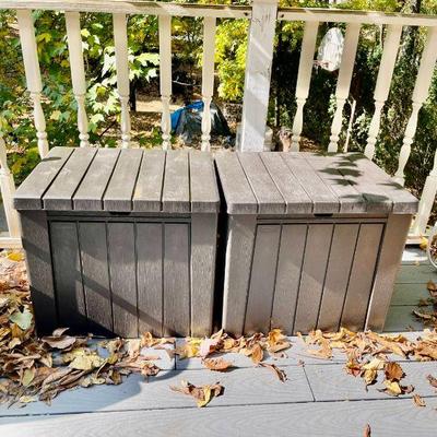 Lot 082-PAT: Two Keter Compact Resin Deck Boxes

Features: 
•	Durable, weather/UV-resistant storage
•	c. 30-gallon capacity

Dimensions:...