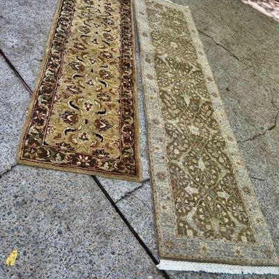 Lot 034-GAR: Two Hand-made Wool Runners

Features: 
•	Nourison India House wool runner (darker color)
•	Hand-woven wool runner (lighter...