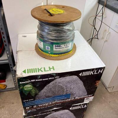 Lot 016-GAR: KLH Landscape Speakers and Sprinkler Wire Spool

Includes: 
•	Two 100W, 2-way, 8” Polypropylene speaker concealed in a...