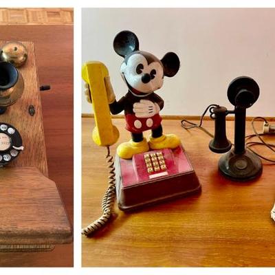 Lot 040-GAR: Vintage Telephones

Features: 
•	“The Mickey Mouse Telephone” by American Telecommunications Corp.
•	Antique Candlestick...