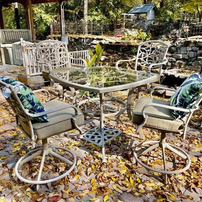 Lot 077-PAT: Hampton Bay Patio Furniture Assortment #4

Features: 
•	Hampton Bay metal table and 4 chairs (2 taller, 2 shorter)
•...