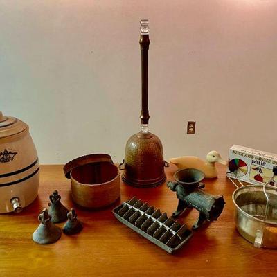 Lot 039-GAR: Antique Home Goods

Features: 
•	Robinson Ransbottom Stoneware Beverage Dispenser, Crock #2 Crown, 2 Gallon
•	Antique meat...