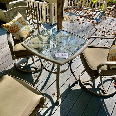 Lot 076-PAT: Hampton Bay Patio Furniture Assortment #3

Features: 
•	Hampton Bay metal table with glass insert and 3 swivel chairs
•...