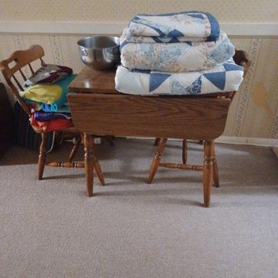 Quilts and drop leaf table