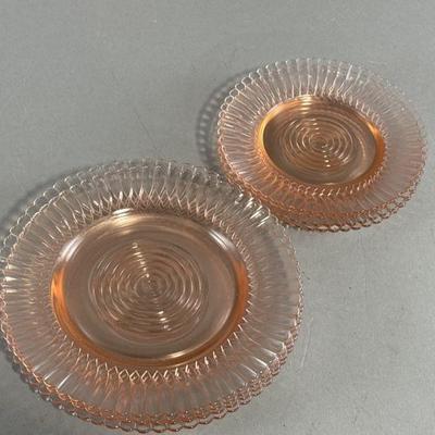 Lot 323 | Pink Depression Glass: Petalware Pattern
