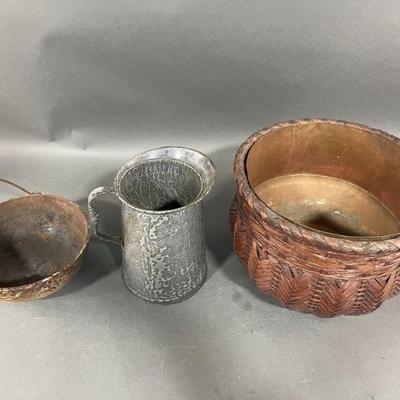 Lot 372 | Vintage Metal Lined Basket and More
