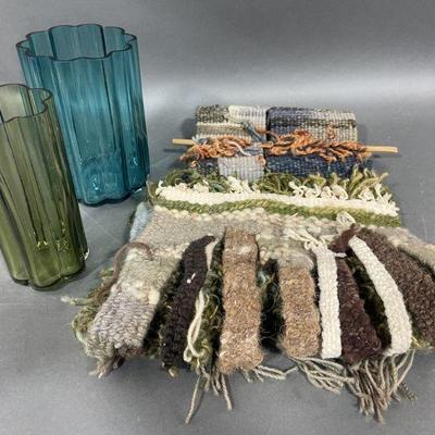 Lot 373 | MCM Glass Vases and Hanging Macrame
