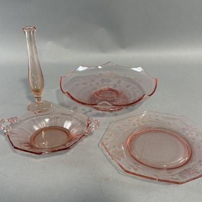 Lot 326 | Pink Depression Glass: Etched Floral

