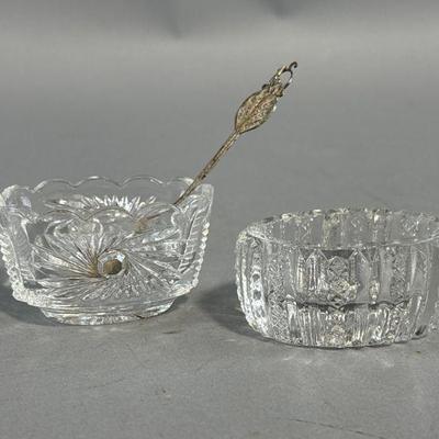 Lot 319 | Two Mini Patterned Glass Salt Cellars with Spoon

