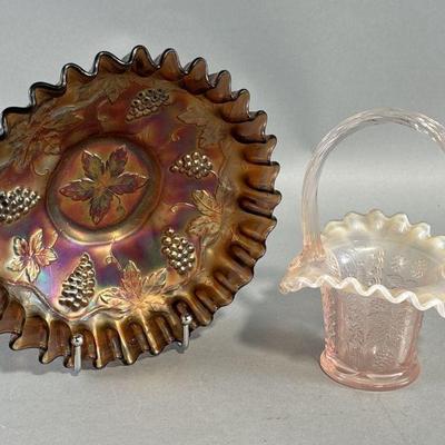 Lot 260 | Fenton Glass Basket & Carnival Glass Bowl
