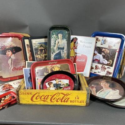 Lot 61 | Antique Coca Cola Wood Crate & Over 20 Ad Trays
