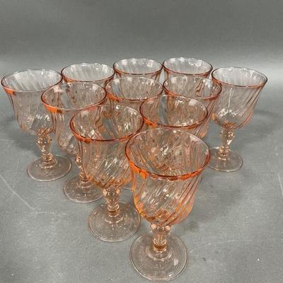 Lot 344 | Pink Depression Glass Rosaline Swirl

