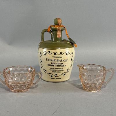 Lot 184 | Vintage Whiskey Jar & Depression Glass Cups
