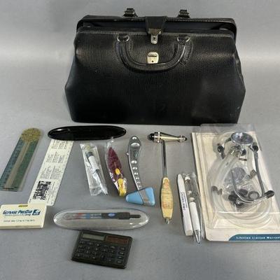 Lot 411 | Vintage Physicians Bag, Stethoscope, & More
