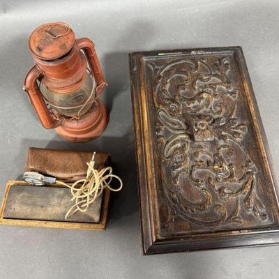 Lot 243 | Vintage Variety Lantern, Wood Box, and More
