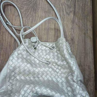 CIP040 - Ganson Grey Drawstring Purse Woven Weave Design