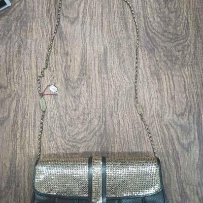 CIP044 - MISUNG Design Purse Black Leather Gold Sequined Purse 