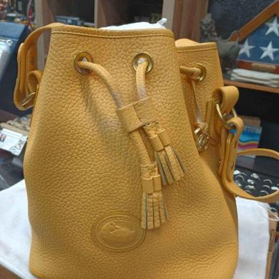 CIP010 Dooney & Bourke Pebble Leather Pebble Grain Yellow Drawstring Purse 