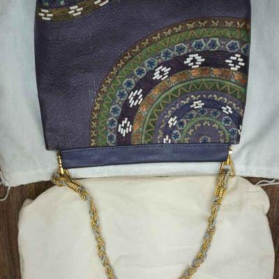 CIP021 Purple multicolored purse with gold and silver strap