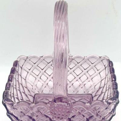 Vintage LE Smith Amethyst Glass Lattice Basket With Sticker
