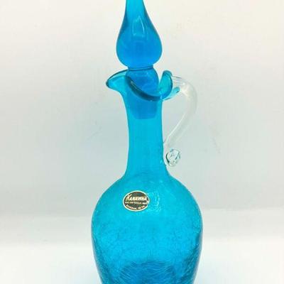 Kanawha Handcrafted Crackle Glass Decanter With Sticker
