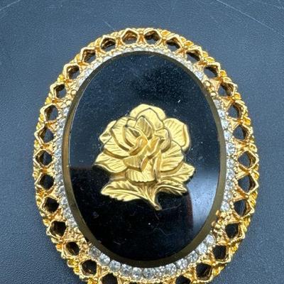 Signed Vintage Celebrity Rose Rhinestone Brooch
