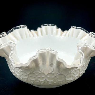 Vintage Fenton Silver Crest Ruffled Bowl With Sticker

