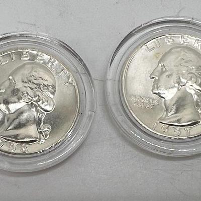 1957-D & 1958 Brilliant Uncirculated Silver Quarters
