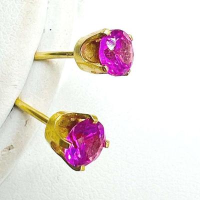 Sparkling Pink Gemstone 14K Gold Earrings
