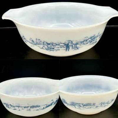 (3) Currier & Ives Glassbake Nesting Bowls
