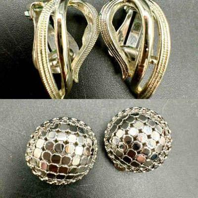 (2) Pairs Signed Clip On Earrings Sarah Coventry & Whiting & Davis Vintage
