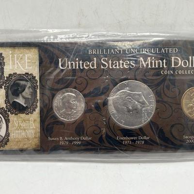 (3) Brilliant Uncirculated Eisenhower, Sacagawea, & Susan B Anthony Dollar Coins
