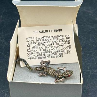 Sterling Silver Marcasite Lizard Avon Pin With Box
