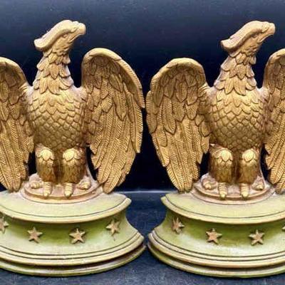 (2) Vintage Cast Iron Sexton American Eagle Bookends
