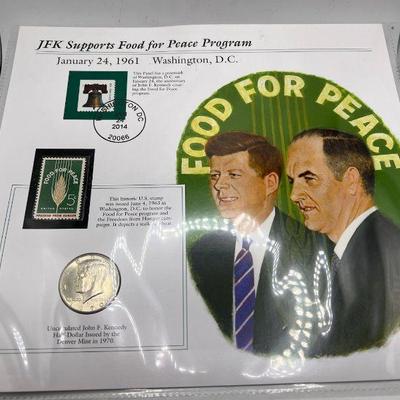 Uncirculated John F. Kennedy Half-Dollar 1970-D & Postage Stamp
