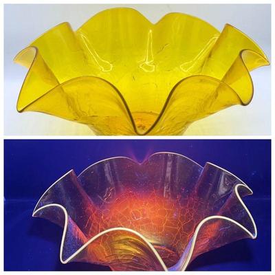 Yellow Crackle Glass Bowl
