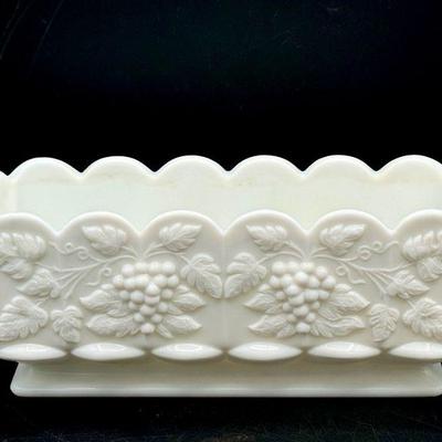 Vintage Westmoreland Milk Glass Grape Planter With Scalloped Edge
