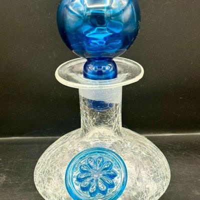 MCM Flower Medallion Crackle Glass Decanter
