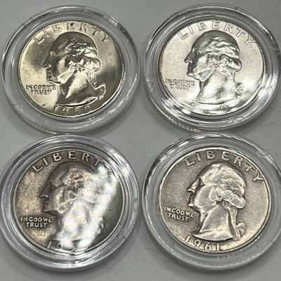 (4) Shiny Silver Washington Quarters 1957-1961
1957S, 1959, 1960, 1961D. Three are noticeably shiny, with the 1957 looking less so.