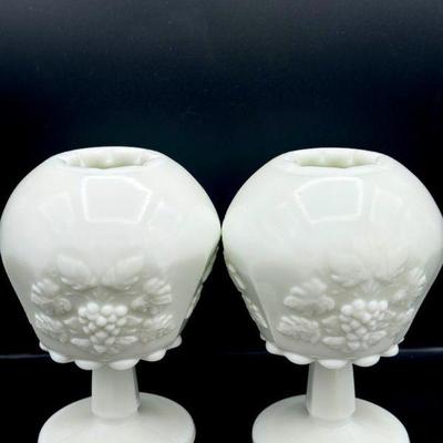 (2) Westmoreland Milk Glass Ivy Ball Vases
