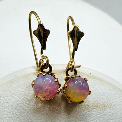14K Gold Earrings with Sparkling Dangle Drop Fire Opals
