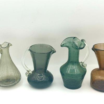 (4) Smokey Crackle Glass Pitchers
