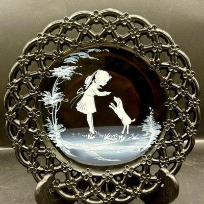 Westmoreland Lace Edge Glass W Mary Gregory Painting
