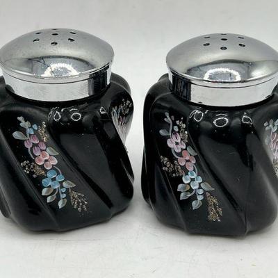 Fenton Hand Painted Victorian Bouquet Salt & Pepper Shakers - Signed & Stickered
