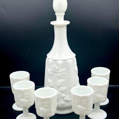 Westmoreland Milk Glass Decanter & (6) Cups
